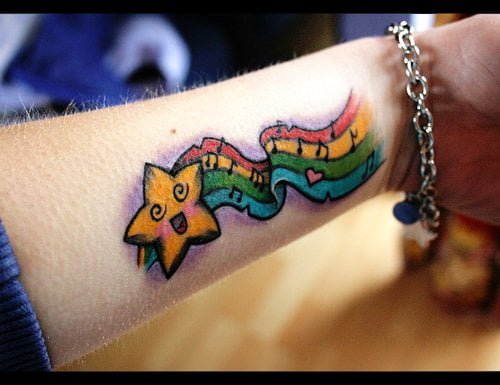 Rainbow music and star tattoo