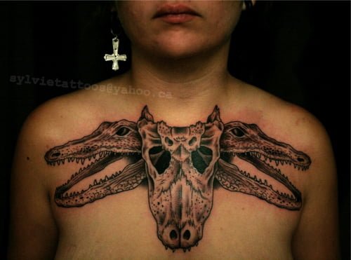 Crocodile skull tattoo