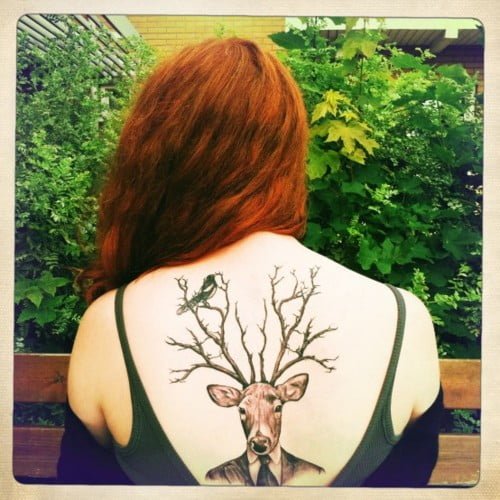 Deer tattoo on the back