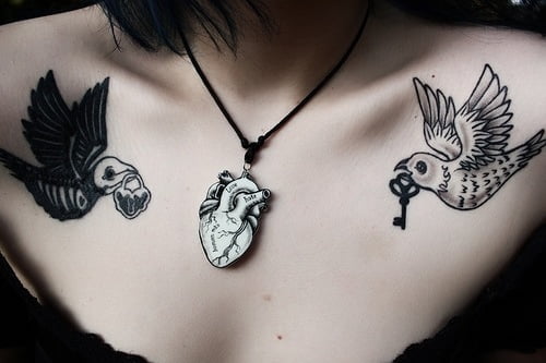 birds tattoos on collarbones
