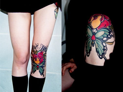 Butterfly tattoo on the knee