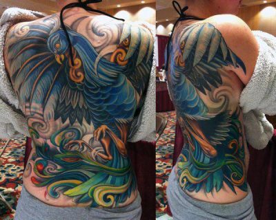 peacock full back tattoo