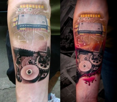 Geek tattoo of a hard drive