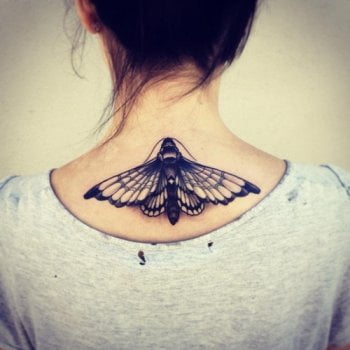 Tatuaje insecto en el cuello