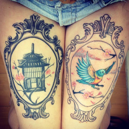 Tatuaje ave libre en la pierna