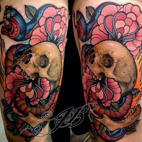 Tatuaje de craneo con flores