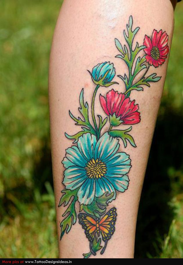 Tatuaje flores azules