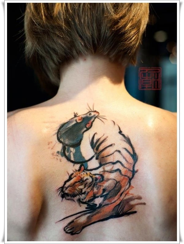Tatuaje de tigre y ratón