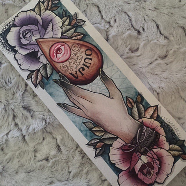 Dibujo preparatorio ouija y rosas