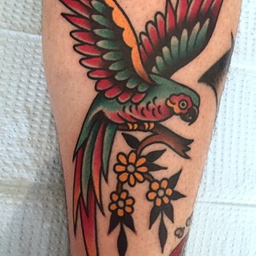 Tatuaje loro old school
