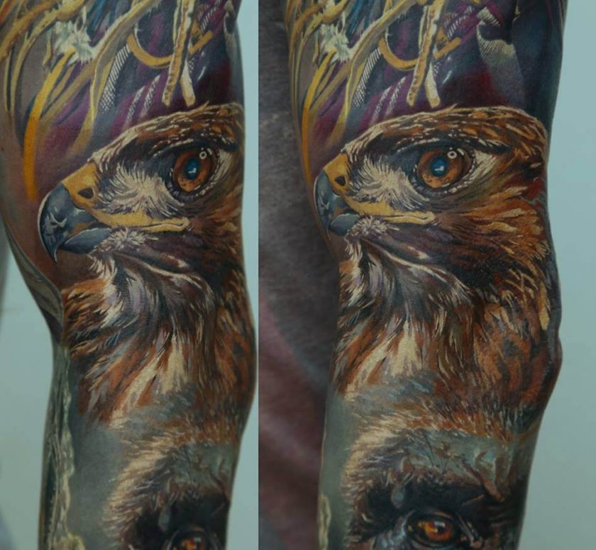 Tatuaje águila en la pierna